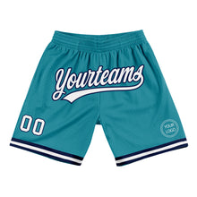 Load image into Gallery viewer, Custom Teal White-Navy Authentic Throwback Basketball Shorts