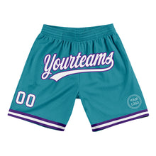 Load image into Gallery viewer, Custom Teal White-Purple Authentic Throwback Basketball Shorts