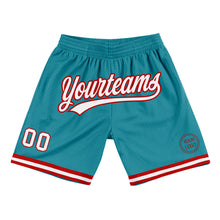 Load image into Gallery viewer, Custom Teal White-Red Authentic Throwback Basketball Shorts