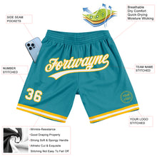 Load image into Gallery viewer, Custom Teal White-Gold Authentic Throwback Basketball Shorts