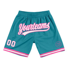Load image into Gallery viewer, Custom Teal White-Pink Authentic Throwback Basketball Shorts