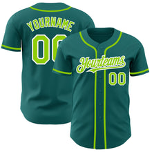 Load image into Gallery viewer, Custom Teal Neon Green-White Authentic Baseball Jersey