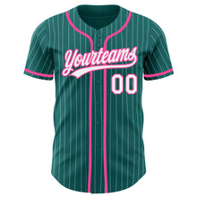 Load image into Gallery viewer, Custom Teal White Pinstripe Pink Authentic Baseball Jersey