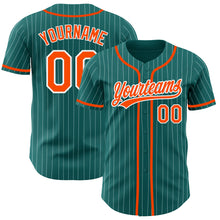 Load image into Gallery viewer, Custom Teal White Pinstripe Orange Authentic Baseball Jersey