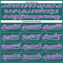 Load image into Gallery viewer, Custom Teal White Pinstripe Purple Authentic Baseball Jersey