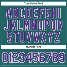 Load image into Gallery viewer, Custom Teal White Pinstripe Purple Authentic Baseball Jersey