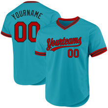 Load image into Gallery viewer, Custom Teal Red-Black Authentic Throwback Baseball Jersey
