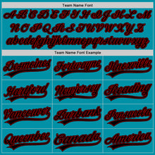 Load image into Gallery viewer, Custom Teal Black-Red Authentic Throwback Baseball Jersey