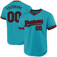 Load image into Gallery viewer, Custom Teal Black-Red Authentic Throwback Baseball Jersey