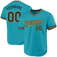 Load image into Gallery viewer, Custom Teal Black-Old Gold Authentic Throwback Baseball Jersey