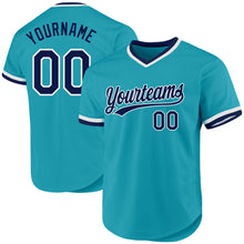 Load image into Gallery viewer, Custom Teal Navy-White Authentic Throwback Baseball Jersey