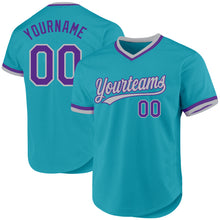 Load image into Gallery viewer, Custom Teal Purple-Gray Authentic Throwback Baseball Jersey