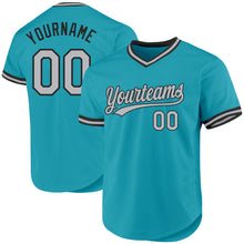 Load image into Gallery viewer, Custom Teal Gray-Black Authentic Throwback Baseball Jersey