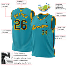 Load image into Gallery viewer, Custom Teal Black-Gold Authentic Throwback Basketball Jersey