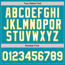 Load image into Gallery viewer, Custom Teal White-Gold Authentic Throwback Basketball Jersey