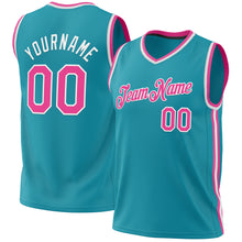 Load image into Gallery viewer, Custom Teal Pink-White Authentic Throwback Basketball Jersey