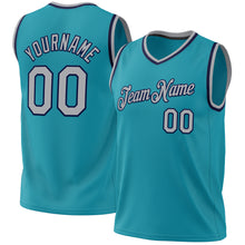 Load image into Gallery viewer, Custom Teal Gray-Navy Authentic Throwback Basketball Jersey