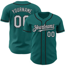 Load image into Gallery viewer, Custom Teal Gray-Black Authentic Baseball Jersey