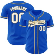 Load image into Gallery viewer, Custom Thunder Blue White-Old Gold Authentic Baseball Jersey