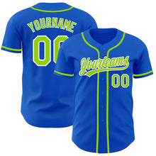 Load image into Gallery viewer, Custom Thunder Blue Neon Green-White Authentic Baseball Jersey