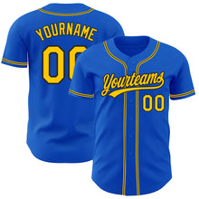Load image into Gallery viewer, Custom Thunder Blue Yellow-Black Authentic Baseball Jersey