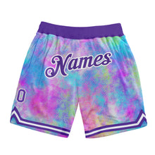 Load image into Gallery viewer, Custom Tie Dye Purple-White 3D Watercolor Gradient Authentic Basketball Shorts