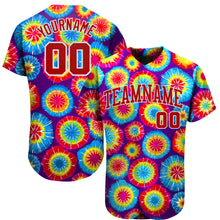 Load image into Gallery viewer, Custom Tie Dye Red-White 3D Authentic Baseball Jersey