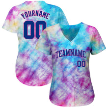 Load image into Gallery viewer, Custom Tie Dye Royal-Pink 3D Authentic Baseball Jersey
