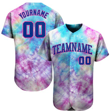Load image into Gallery viewer, Custom Tie Dye Royal-Pink 3D Authentic Baseball Jersey