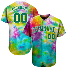 Load image into Gallery viewer, Custom Tie Dye Kelly Green-White 3D Authentic Baseball Jersey