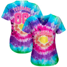 Load image into Gallery viewer, Custom Tie Dye Pink-White 3D Authentic Baseball Jersey