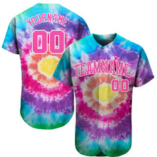 Load image into Gallery viewer, Custom Tie Dye Pink-White 3D Authentic Baseball Jersey