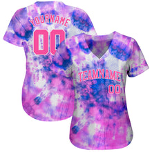Load image into Gallery viewer, Custom Tie Dye Pink-White 3D Authentic Baseball Jersey