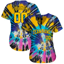 Load image into Gallery viewer, Custom Tie Dye Gold-Black 3D Authentic Baseball Jersey