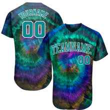 Load image into Gallery viewer, Custom Tie Dye Teal-White 3D Authentic Baseball Jersey