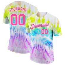 Load image into Gallery viewer, Custom Tie Dye Pink-White 3D Rainbow Performance T-Shirt