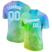 Load image into Gallery viewer, Custom Tie Dye Light Blue-White 3D Rainbow Performance T-Shirt
