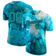 Load image into Gallery viewer, Custom Tie Dye Aqua-Black 3D Performance T-Shirt