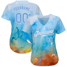 Load image into Gallery viewer, Custom Tie Dye Light Blue-White 3D Authentic Baseball Jersey