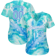 Load image into Gallery viewer, Custom Tie Dye Light Blue-White 3D Authentic Baseball Jersey