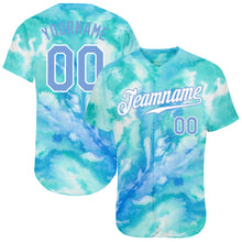 Load image into Gallery viewer, Custom Tie Dye Light Blue-White 3D Authentic Baseball Jersey