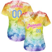Load image into Gallery viewer, Custom Tie Dye Light Blue-Pink 3D Rainbow Authentic Baseball Jersey