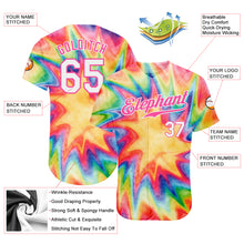 Load image into Gallery viewer, Custom Tie Dye White-Pink 3D Watercolor Rainbow Authentic Baseball Jersey