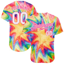 Load image into Gallery viewer, Custom Tie Dye White-Pink 3D Watercolor Rainbow Authentic Baseball Jersey