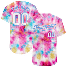 Load image into Gallery viewer, Custom Tie Dye White-Light Blue 3D Colorful Watercolor Authentic Baseball Jersey