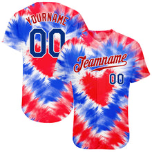 Load image into Gallery viewer, Custom Tie Dye Royal-Red 3D American Flag Authentic Baseball Jersey