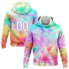 Load image into Gallery viewer, Custom Stitched Tie Dye White-Light Blue 3D Rainbow Sports Pullover Sweatshirt Hoodie