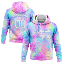 Load image into Gallery viewer, Custom Stitched Tie Dye White-Light Blue 3D Watercolor Gradient Sports Pullover Sweatshirt Hoodie