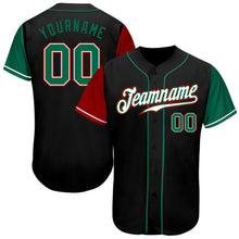 Load image into Gallery viewer, Custom Black Kelly Green-Red Authentic Two Tone Baseball Jersey