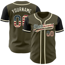 Load image into Gallery viewer, Custom Olive Vintage USA Flag Black-Cream Authentic Salute To Service Two Tone Baseball Jersey